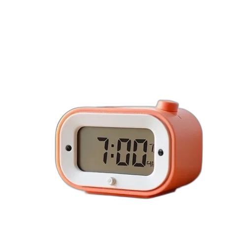 modern, digital, alarm, clock, white, orange, design, placed transparent PNG cut-out