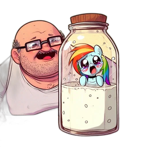 bottle, creature, concept art, watercolor, cartoon, pixel art, pastel, chubby transparent PNG cut-out