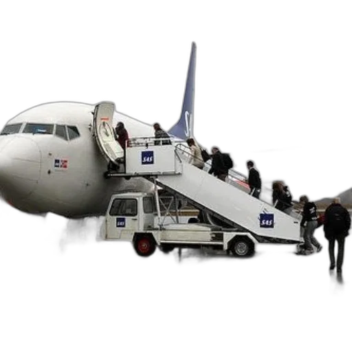 staff, passengers, disembarking, sas, airplane, rainy, day transparent PNG cut-out
