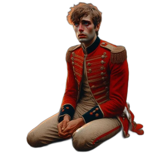 jacket, staff, face, concept art, photorealistic, fantasy art, oil painting, red transparent PNG cut-out