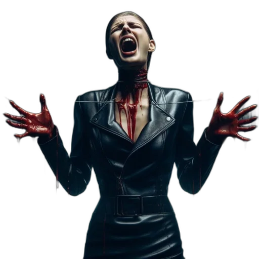 jacket, concept art, dark, futuristic, setting, woman, black, leather transparent PNG cut-out