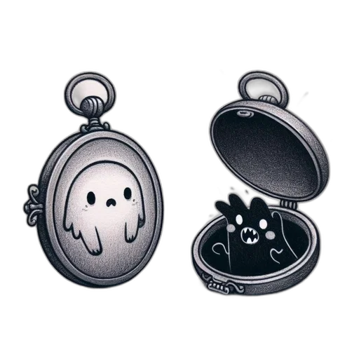 jewelry, concept art, monochrome, two, contrasting, images, within, locket transparent PNG cut-out