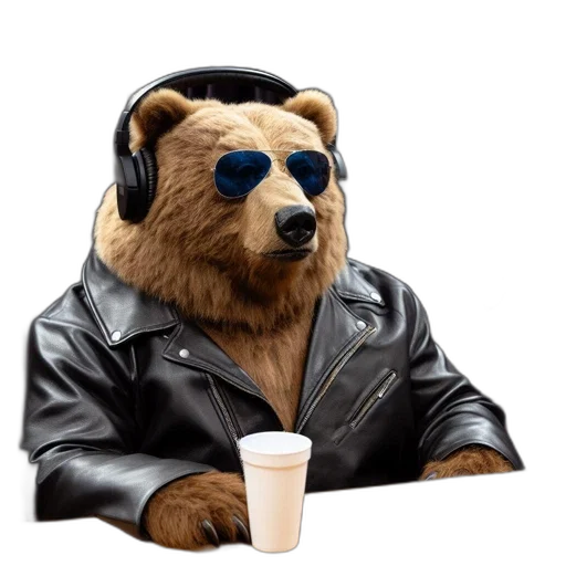 jacket, animal, concept art, vaporwave, pixel art, photorealistic, anthropomorphic, bear transparent PNG cut-out