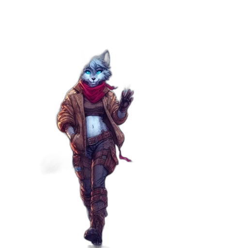 jacket, staff, animal, creature, concept art, pixel art, 3d render, fantasy art transparent PNG cut-out