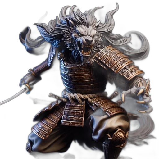 concept art, fantasy art, 3d render, photorealistic, detailed, sculpture, wolf-like, warrior transparent PNG cut-out