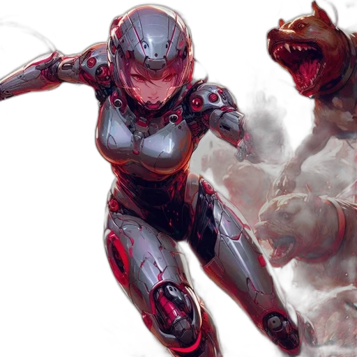 concept art, comic book art, cyberpunk, fantasy art, red, chaotic, scene, woman transparent PNG cut-out