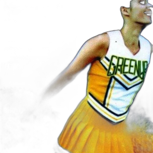 photorealistic, watercolor, comic book art, concept art, green, earth tones, cheerleader, yellow transparent PNG cut-out