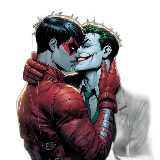 comic book art, concept art, red, two, characters, one, jacket, black transparent PNG cut-out