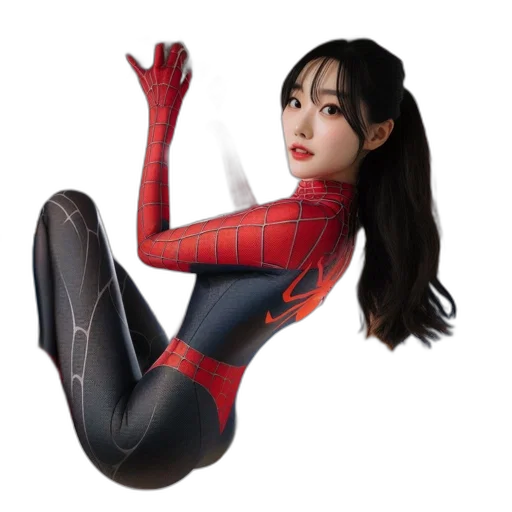 3d render, comic book art, concept art, photorealistic, young, woman, dressed, spider-man transparent PNG cut-out