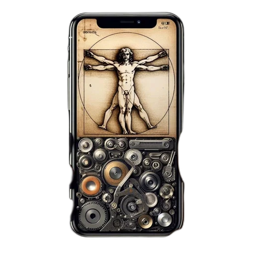 jewelry, weapon, robot, cyberpunk, individual, holds, phone, displaying transparent PNG cut-out
