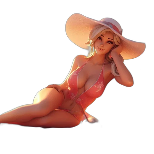 hat, dress, 3d render, photorealistic, concept art, oil painting, beach, pastel transparent PNG cut-out