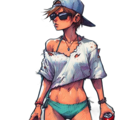 hat, jacket, staff, concept art, vaporwave, cyberpunk, pixel art, beach transparent PNG cut-out