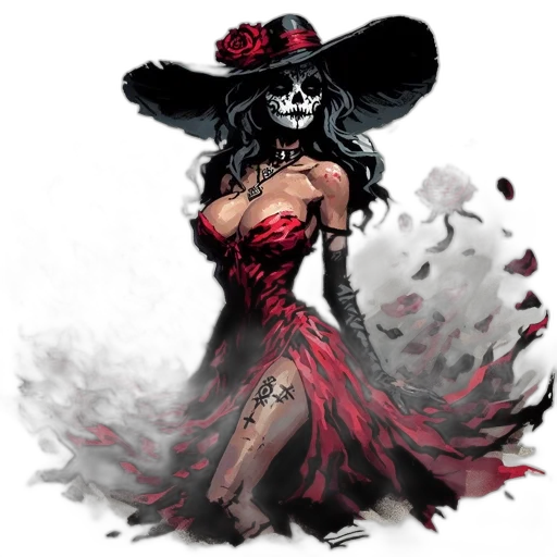 mask, dress, concept art, fantasy art, comic book art, pixel art, red, dark transparent PNG cut-out