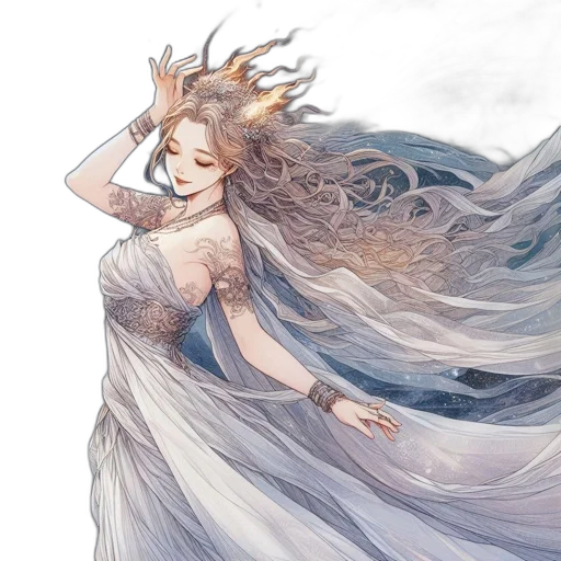 dress, crown, dragon, hair, fantasy art, concept art, watercolor, anime transparent PNG cut-out