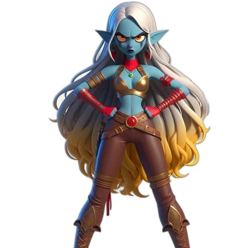 concept art, fantasy art, comic book art, 3d render, blue, animated, elf, character transparent PNG cut-out
