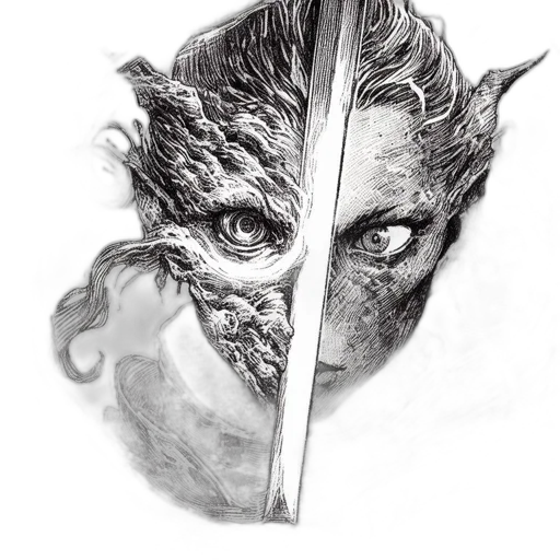 sword, mask, face, weapon, fantasy art, comic book art, pencil sketch, concept art transparent PNG cut-out
