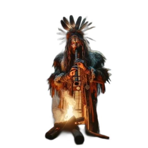 staff, mask, crown, hair, concept art, fantasy art, 3d render, fire transparent PNG cut-out