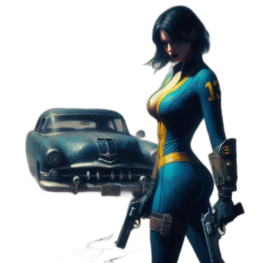 weapon, robot, car, dress, concept art, comic book art, cyberpunk, fantasy art transparent PNG cut-out