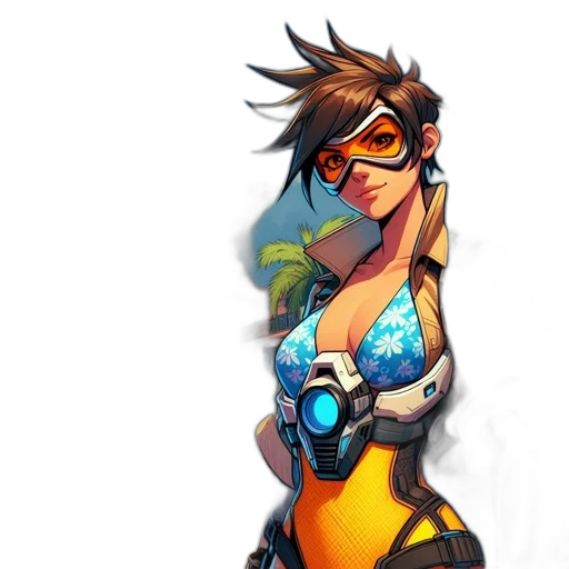 concept art, comic book art, cyberpunk, fantasy art, golden, animated, heroine, donning transparent PNG cut-out
