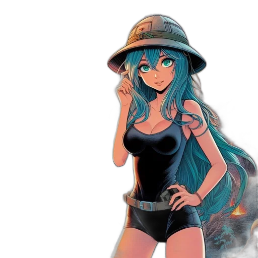 hat, dress, staff, weapon, anime, cartoon, concept art, comic book art transparent PNG cut-out