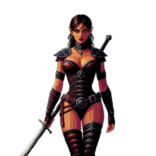 sword, comic book art, concept art, fantasy art, pixel art, red, female, warrior transparent PNG cut-out