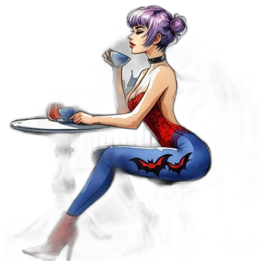 dress, concept art, fantasy art, comic book art, watercolor, woman, bat, wings transparent PNG cut-out