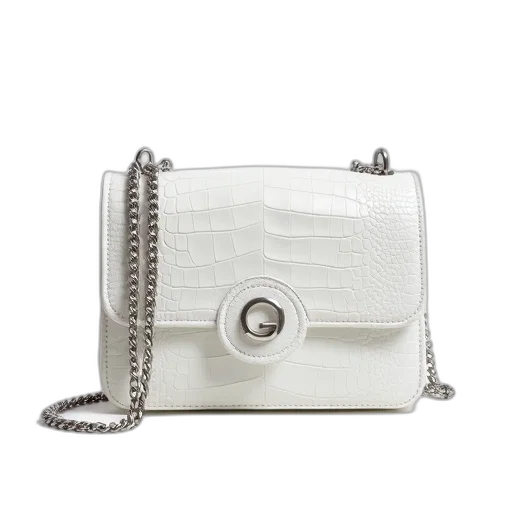 monochrome, white, handbag, textured, surface, resembling, alligator, skin transparent PNG cut-out