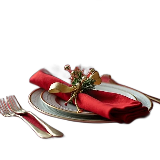 food, jewelry, 3d render, festive, holiday, table, setting, red transparent PNG cut-out
