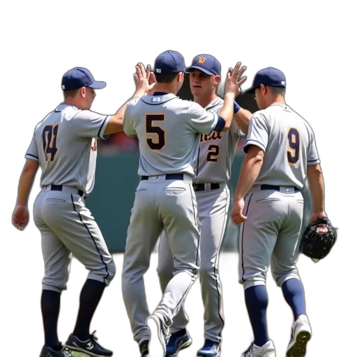staff, group, baseball, players, celebrating, field, one, player transparent PNG cut-out