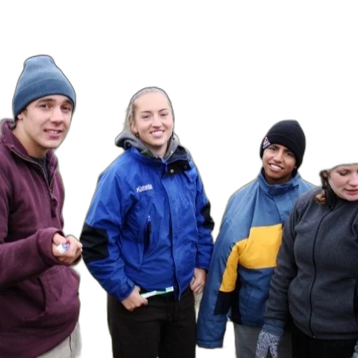 staff, jacket, group, four, people, wearing, jackets, hats transparent PNG cut-out