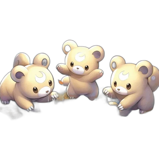 concept art, 3d render, pixel art, fantasy art, three, playful, beige, bears transparent PNG cut-out