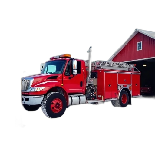 red, fire, truck, parked, next, wooden, pole, snowy transparent PNG cut-out
