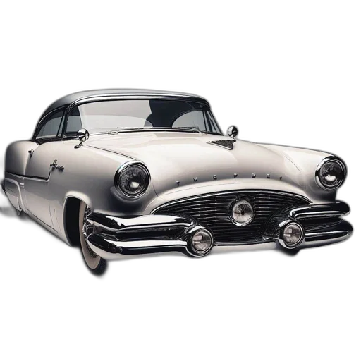car, photorealistic, 3d render, pristine, 1950s-model, sleek, design, chrome transparent PNG cut-out
