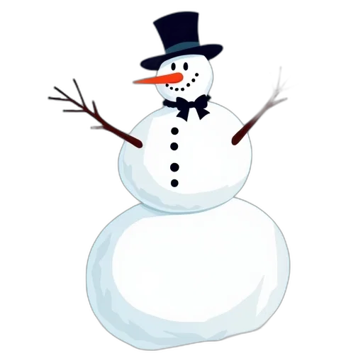 hat, cartoon, concept art, snow, stylized, illustration, snowman, black transparent PNG cut-out