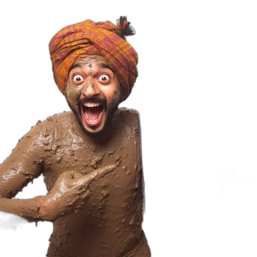 hat, excited, muddy, man, points, playstation, box, while transparent PNG cut-out