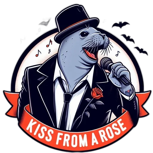 anthropomorphic, seal, suit, performs, onstage, singing, accompanied, floating transparent PNG cut-out