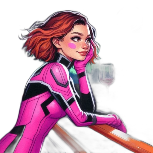 comic book art, concept art, cartoon, fantasy art, neon, young, woman, reddish-brown transparent PNG cut-out