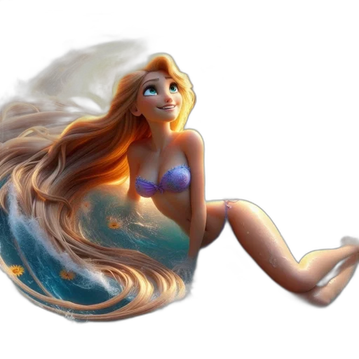 hair, fantasy art, concept art, 3d render, photorealistic, underwater, outer space, fire transparent PNG cut-out