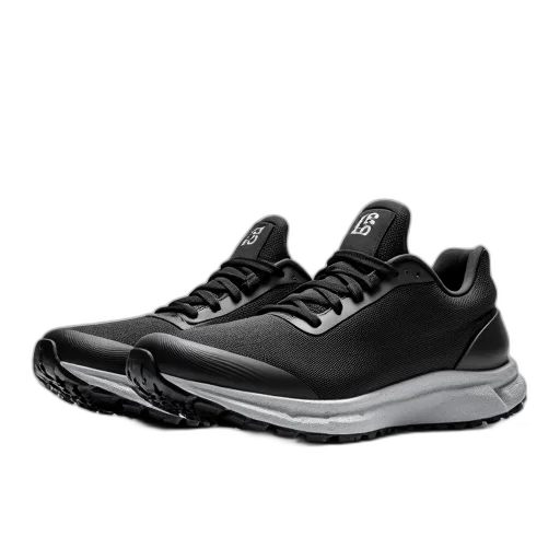 shoes, 3d render, photorealistic, pair, black, grey, running, reflective transparent PNG cut-out