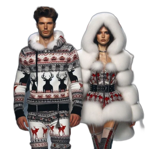jacket, concept art, 3d render, snow, two, models, walk, runway transparent PNG cut-out