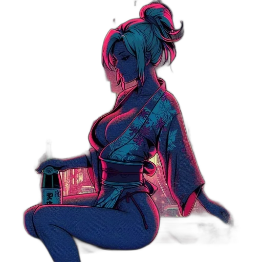 robot, dress, jacket, mask, cyberpunk, concept art, vaporwave, comic book art transparent PNG cut-out