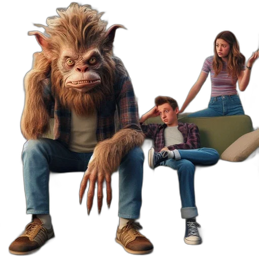 creature, animal, hair, jacket, concept art, 3d render, photorealistic, fantasy art transparent PNG cut-out