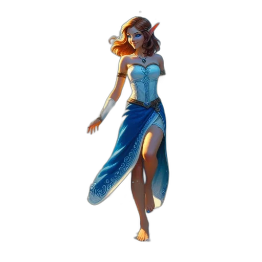 dress, staff, concept art, fantasy art, pixel art, 3d render, underwater, blue transparent PNG cut-out