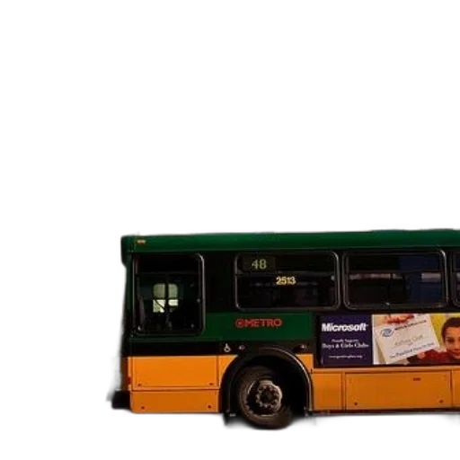 car, photorealistic, 3d render, green, orange, bus, parked, front transparent PNG cut-out
