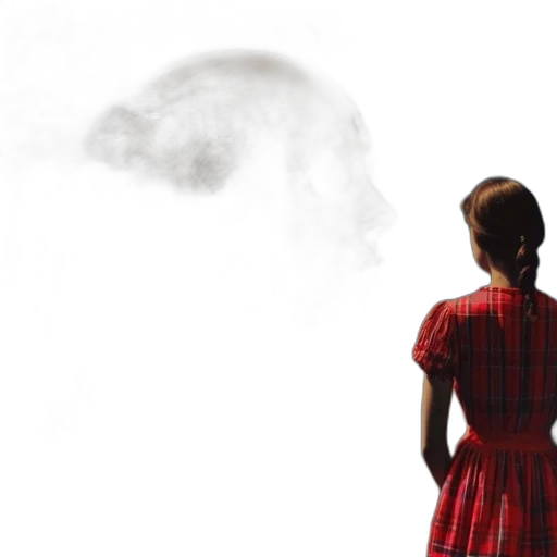 dress, mask, hair, umbrella, photorealistic, concept art, 3d render, fog transparent PNG cut-out
