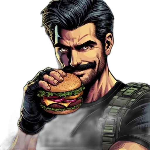 food, comic book art, concept art, pixel art, cartoon, man, mustache, green transparent PNG cut-out