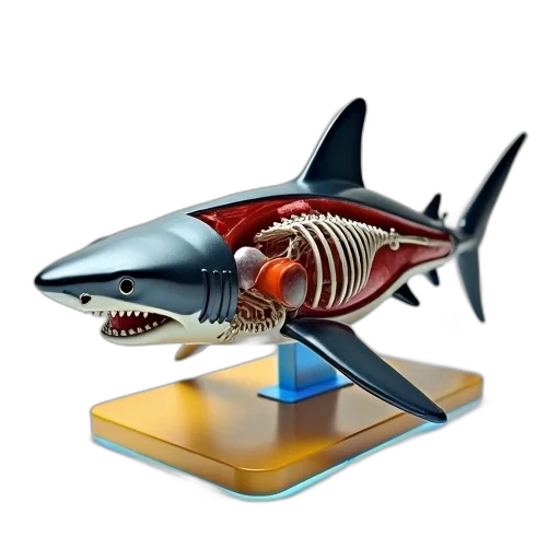 3d render, concept art, detailed, model, shark, metallic, finish, featuring transparent PNG cut-out