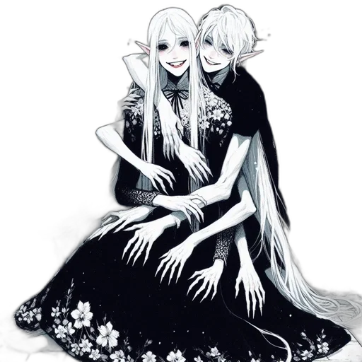 dress, fantasy art, concept art, pixel art, watercolor, monochrome, dark, two transparent PNG cut-out