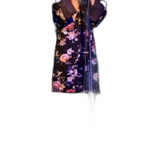 dress, staff, jacket, umbrella, 3d render, photorealistic, person, floral transparent PNG cut-out