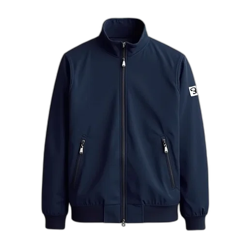 jacket, blue, navy, zipper, white, logo, left, sleeve transparent PNG cut-out